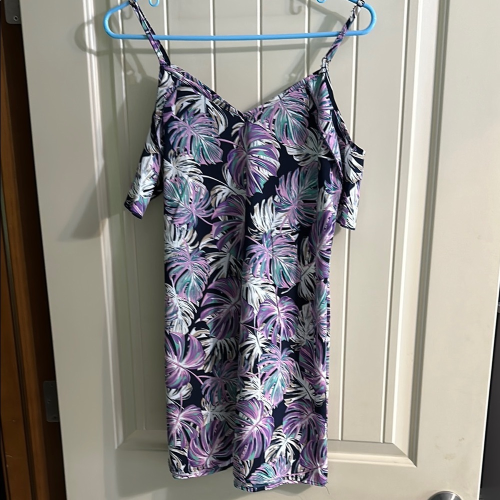 SHEIN Purple and Green Leaf Pattern Dress